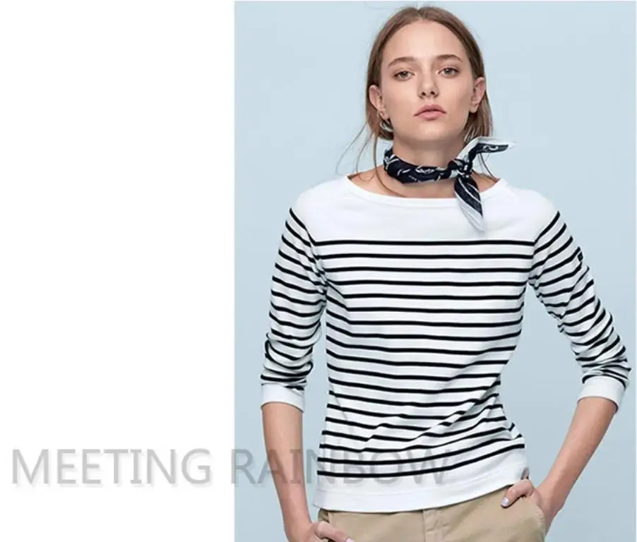 Sea Soul Stripesd Boat Neck T-Shirt Women's Long Sleeve Cotton/Sea Soul Stripesd Boots Hals T-Shirt Damen Langarm Baumwolle