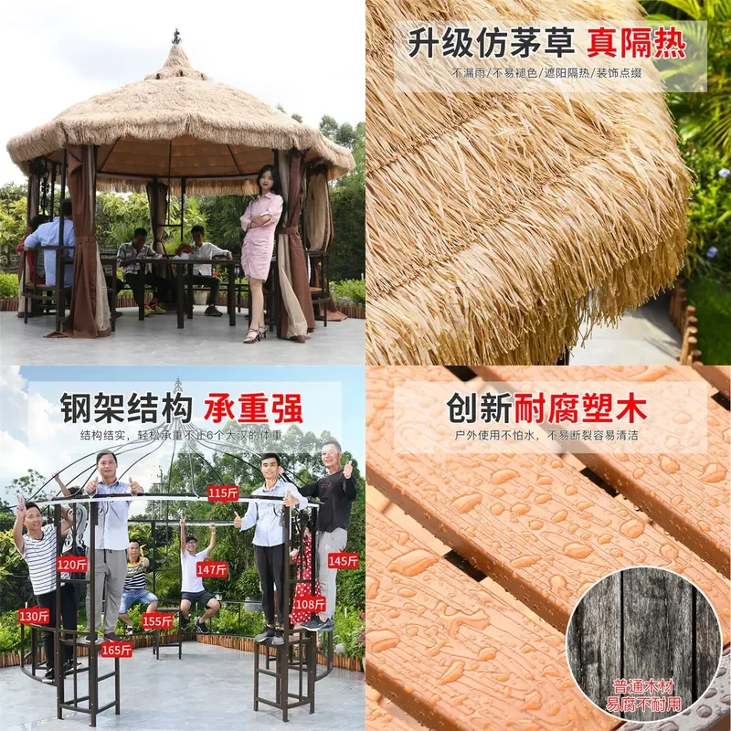 For Outdoor Garden Courtyard Gazebo Simulation Thatched Straw Shed Agritainment Scenic Tea Pavilion Tent Waterproof Durable