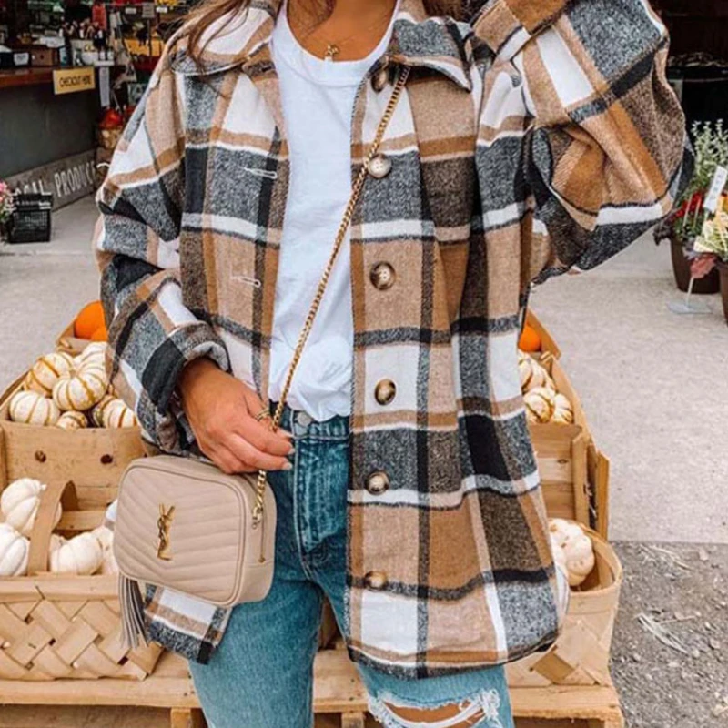 Autumn Plaid Jacket Women Coat Fashion Checkered Jacket Female Long Sleeve Loose Winter Shirt Clothes Comfortable Coat for Women