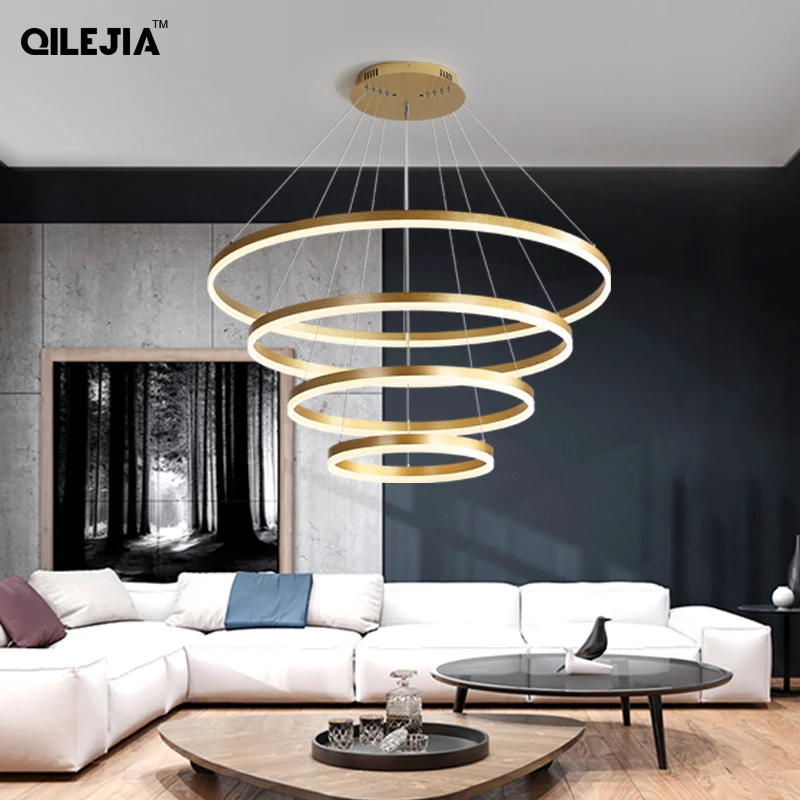 Modern Circular Rings Chandelier Lights For Living Dining Room Bedroom Kitchen Coffee Gold Deco Lamp Suspension Lighting Fixture