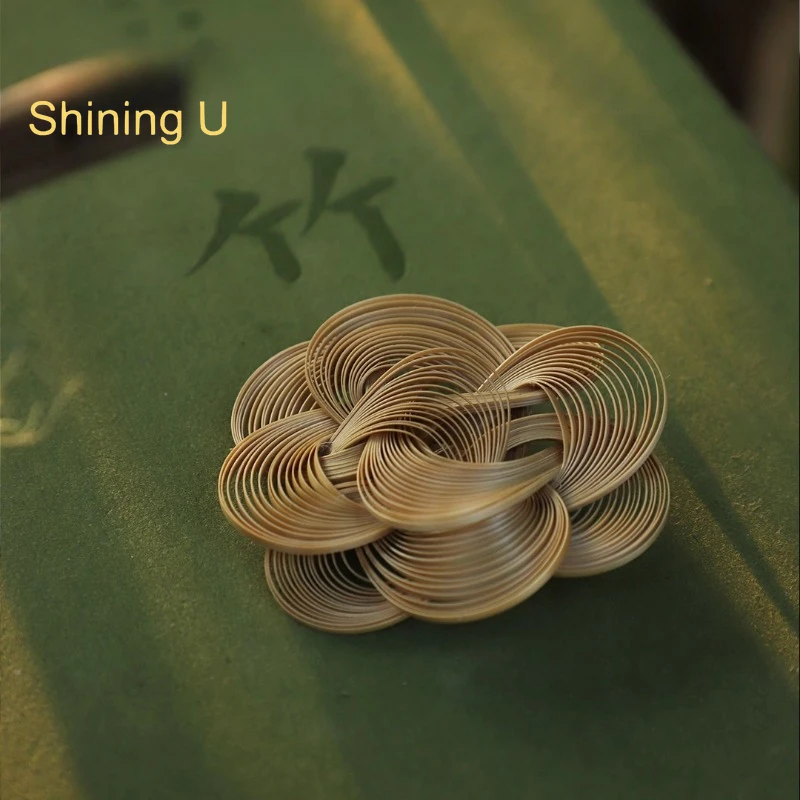 

Shining U Hand Made Ripple Bamboo Brooch for Women Men Fine Accessory New Chinese Style Gift Handicraft