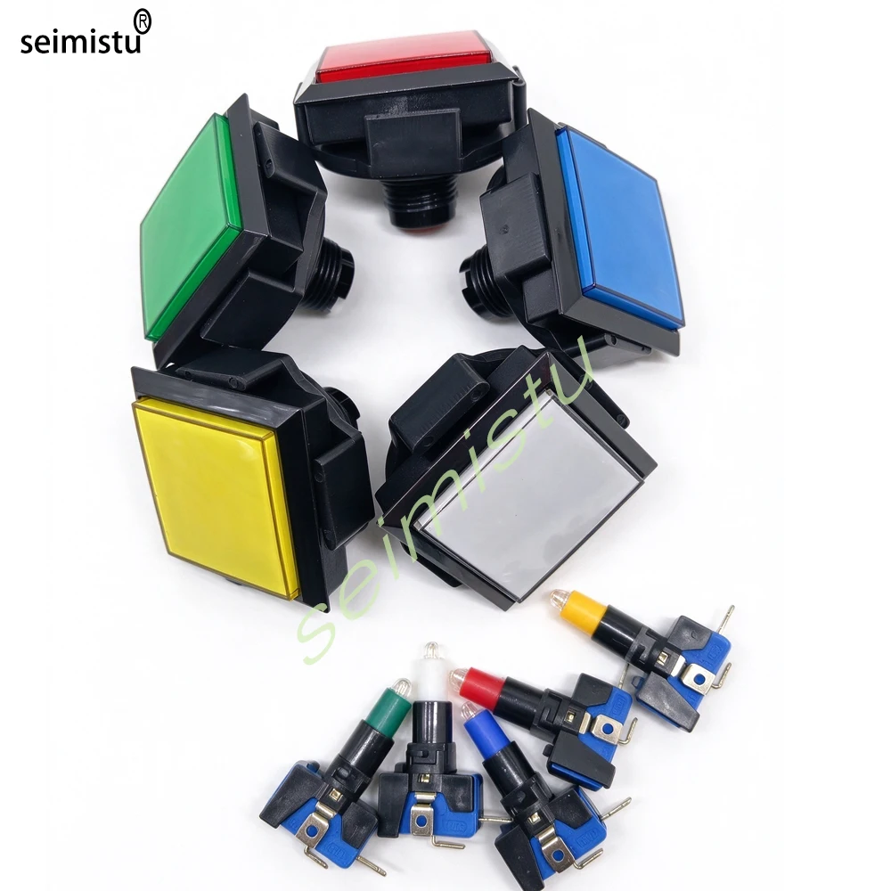 60mm Square 12V Arcade LED Push Button with Auto-Reset Switch, for Vending Machines and Arcade Game Consoles