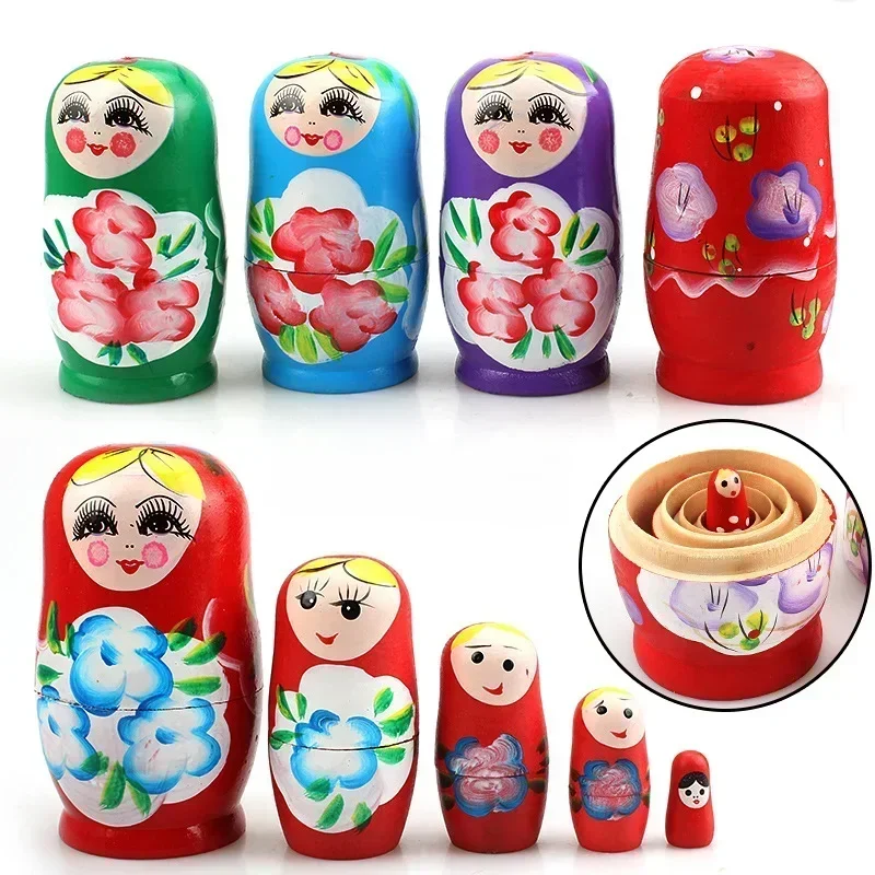 5-layer Painting Color Arts Handmade Toys Russian Wood Nesting Doll Hand-painted Crafts Wooden Toys for Children Decorative Doll