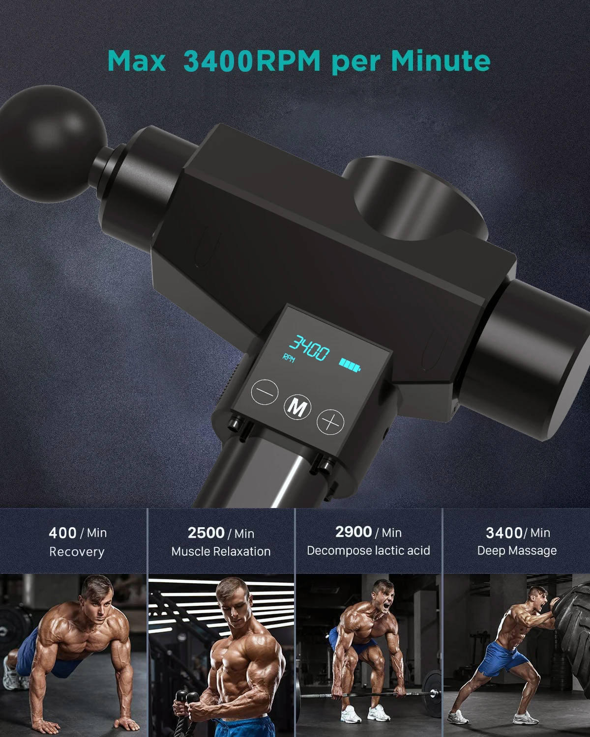 

16mm Amplitude Massage Gun Deep Tissue Percussion Massager with 30 Speed LCD Screen and 50lbs of Stall Force for Athletes