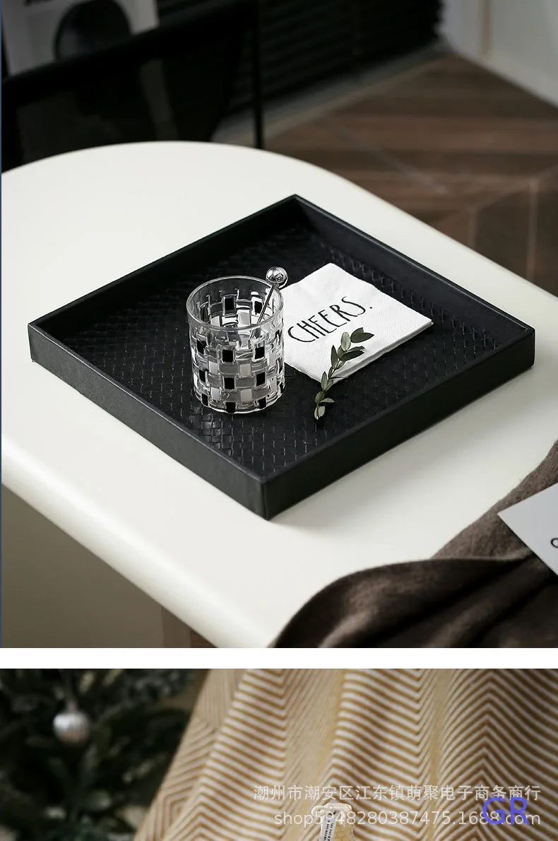 Luxury Leather Tray Square Decorative Storage Tray for Perfume Cosmetics Vanity Organizer