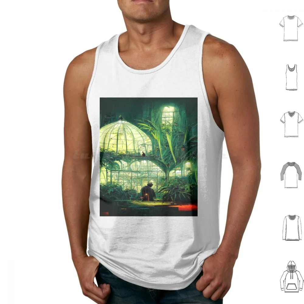 The Green House In My Dream Tank Tops Print Cotton Greenhouse Palm Tree Palm Vacation Tropical Palm Trees Warm Cool Ocean