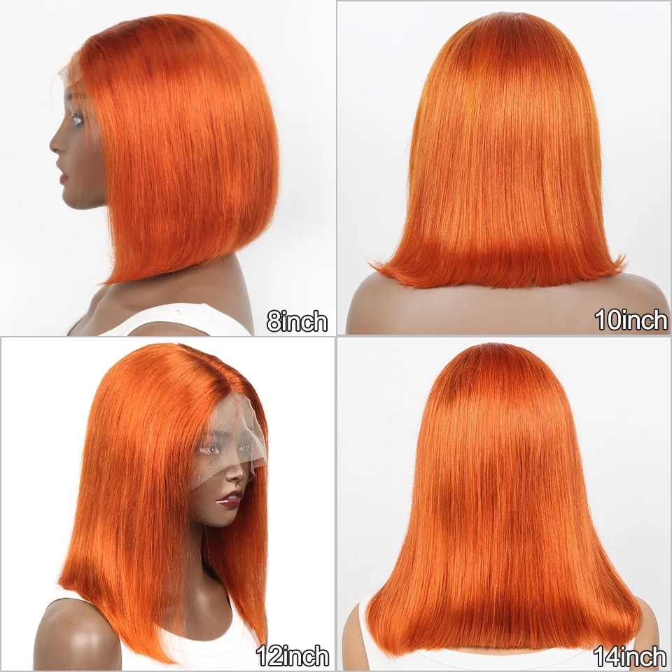 

Оранжевый парик-каре из натуральных волос, 13x4, с кружевной передней частью, 8-16 дюймов, 6x4, безклеевой, с Т-образной частью из кружева