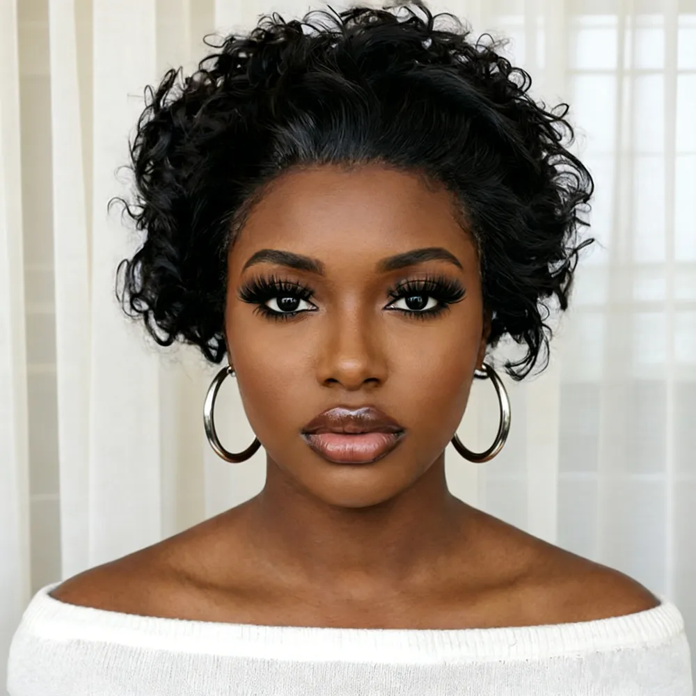 

Парик Pixie Cut из натуральных волос, короткий, кудрявый, с кружевной передней частью, для женщин, волнистый, 13x1, для повседневной носки и вечеринок