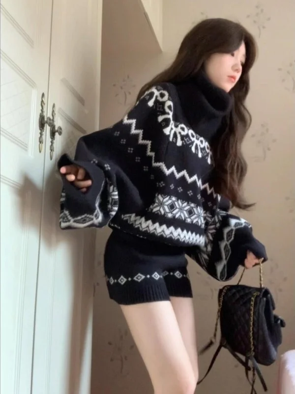 冬用ハイネックニットセーターセット レディース ファッション ゆったり スタイリッシュ アウター インナー カジュアルウェア