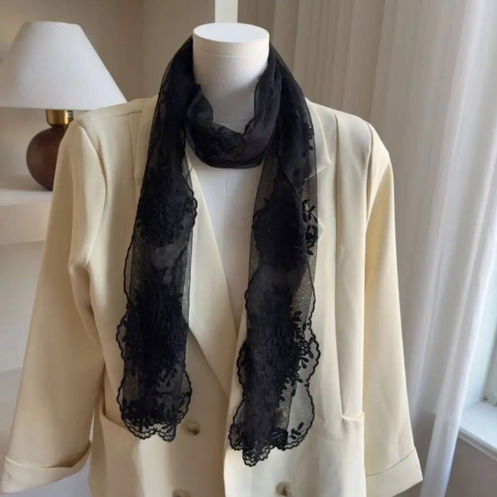 

Elegant Ribbon Lace Embroidery Scarf Printed Thin Long Scarves Hair Accessories Neckerchief Flower Scarf Bag Decoration