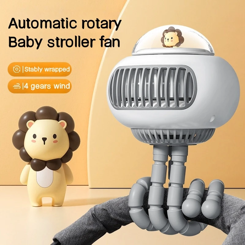 

Portable Baby Stroller Fan 3600mAh Bladeless Rechargeable 4 Speed Adjustable 130° Auto Rotary Flexible Tripod Handheld Mini Fan