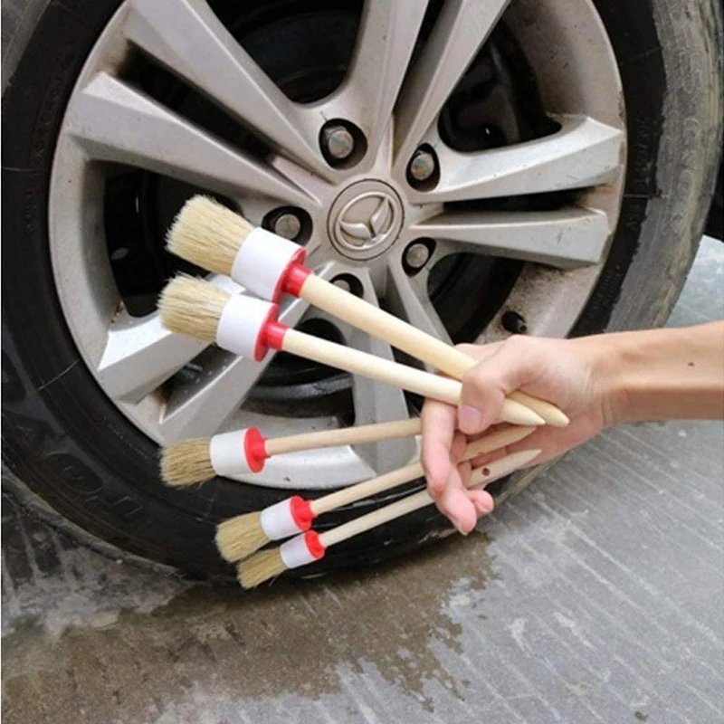 Car Wash Brush Hog Bristle Round Head Paint Car Cleaning Brush Wooden Handle Bristle Detail Brush Hog Bristle Brush