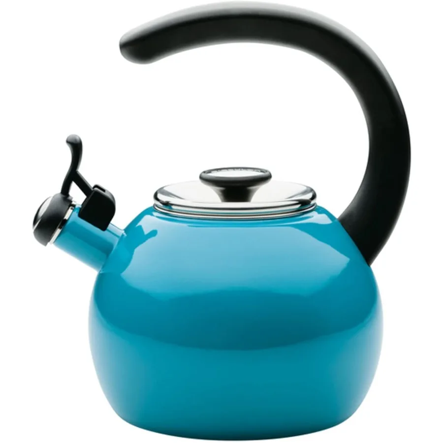 

Enamel on Steel Whistling Teakettle with FlipUp Spout for Efficient Water Heating and Easy Pouring 2 Quart Capacity in Vibrant