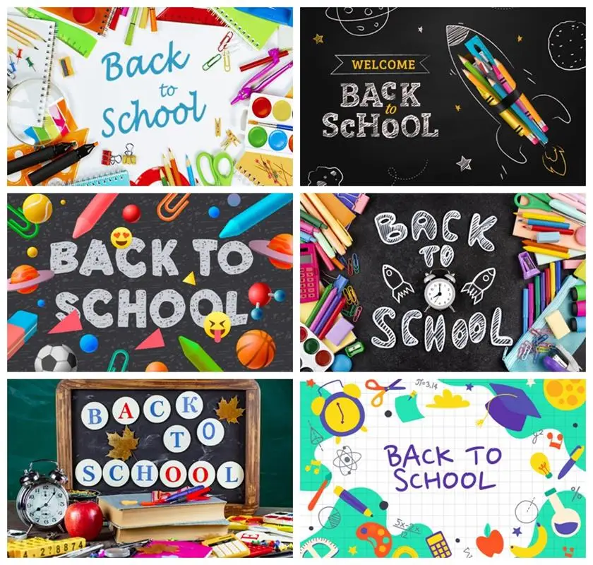 

Laeacco Back to School Backdrop Colorful Pencils Drawing Blackboard Note Books Graduate Party Portrait Photography Background