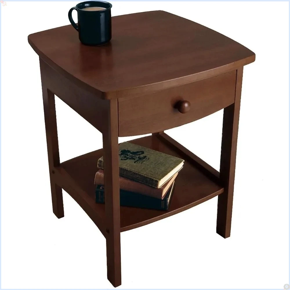 

22 x 18 x 18 inch wooden side table/nightstand with curved edges and one drawer, brown (94918)