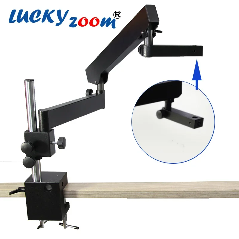 Adjustable Articulating Arm Pillar Clamp Microscope Stand Aluminium 76MM Table Microscope Head Holder Stereo Microscopio Support