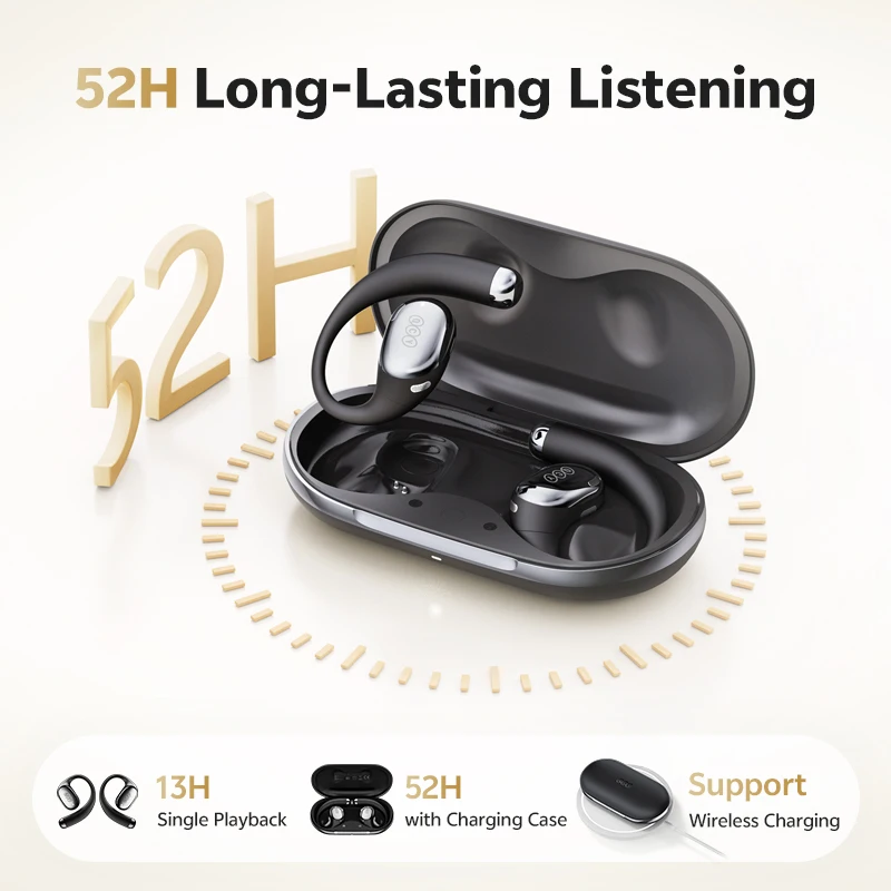 QCY Crossky R70 سماعات رأس لاسلكية مفتوحة الأذن عالية الدقة مع LDAC OWS سماعات باس دفعة بلوتوث 6.0 سماعات أذن رياضية 52 ساعة