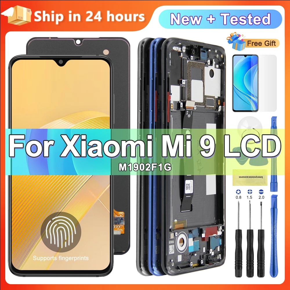 6.39\'\' Super AMOLED Display Screen with Fingerprint for Xiaomi Mi 9 Mi9 M1902F1G Lcd Display Touch Screen Digitizer Replacement