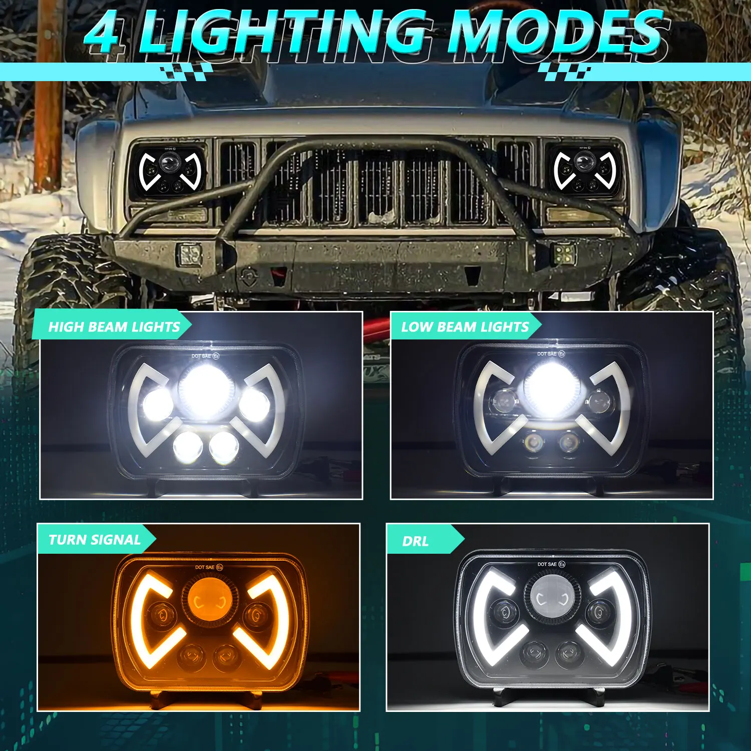 

7X6 дюймов автомобильные фары с DRL сверхмощная лампа дальнего света H4 для Wrangler YJ Cherokee XJ 12V24V лампа накаливания