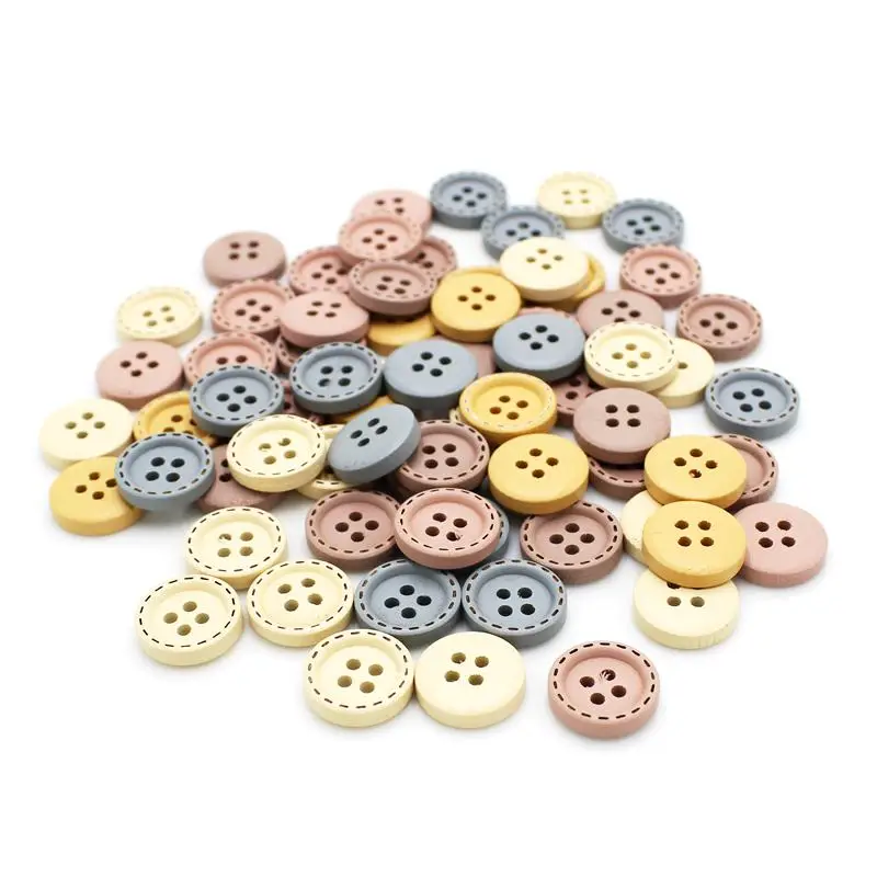 50pcs 15mm Wooden Buttons For Clothing Needlework Scrapbooking Wooden Decorative buttons for Crafts Diy Accessories