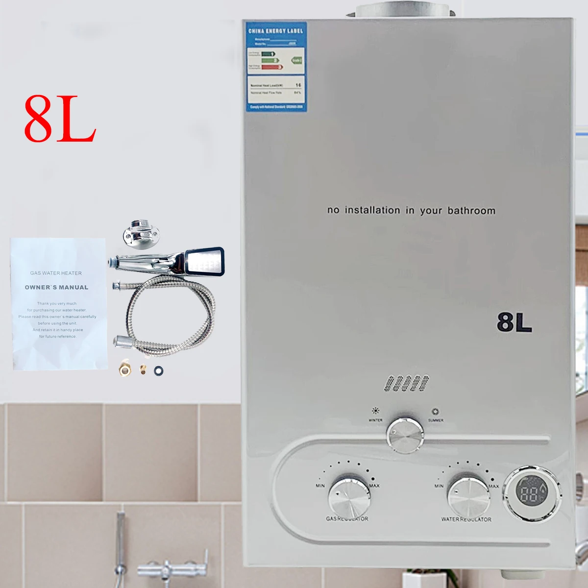 8/10/12/16/18L Propane Gas Tankless Water Heater LPG Tankless Instant Hot Water Heater Outdoor Camping With Shower Head Kit