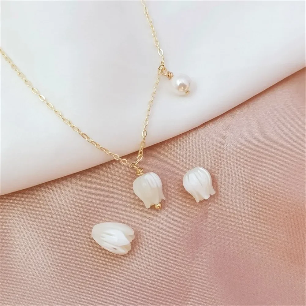 

DIY Handcrafted Earrings, Earrings, Hairpins and Pendants with Natural Shell Carvings, Tulip and Lily Buds, Through Holes