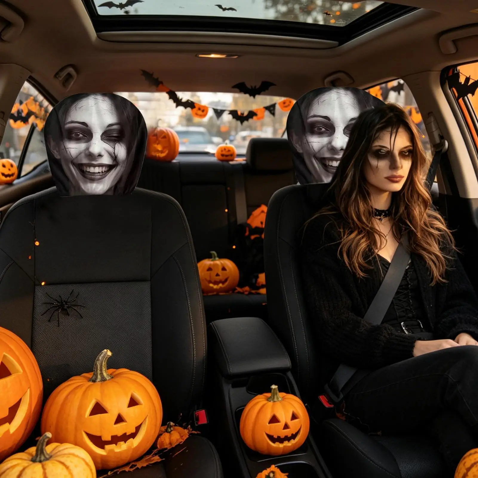 Car Headrest Cover Scary Creepy Creepy Automotive Interior Decoration Horror Car Headrest Cover For Vehicles Trailer RV
