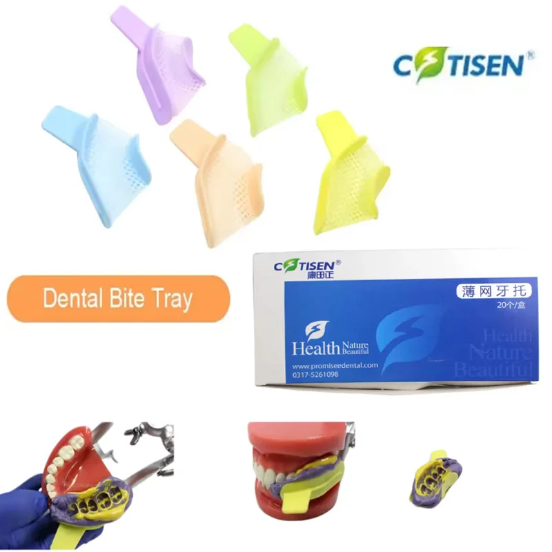 20Pcs/Box Colorful Disposable Dental Lab Bite Trays Plastic Thin Mesh Tray Gypsum Impression Trays Posterior Impression Tray