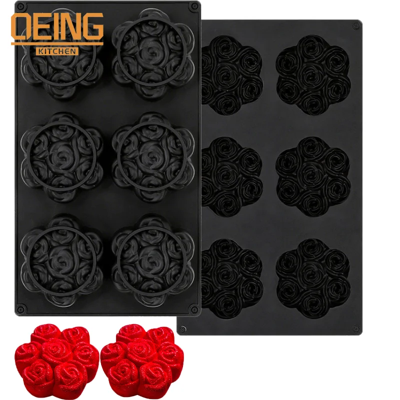 

6-Cavity Flower Shaped Top Silicone Mold Tray for DIY Pies Mousse Pastry Chocolate Fondant Jelly for Cake Decorating Baking Tool