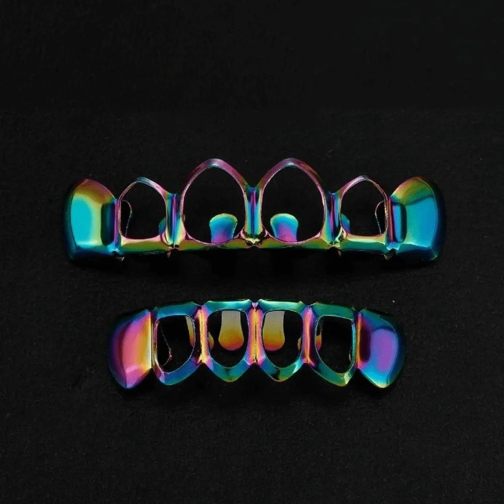 2Pcs/Set Hip Hop Dental Grills Glossy Simple Hollow Teeth Grillz Braces Classic Trendy Charm Teeth Grillz Stage Props