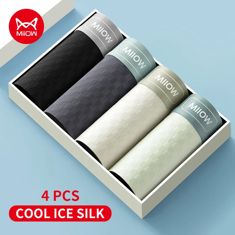 

MiiOW, 4 шт., мужское нижнее белье из ледяного шелка, антибактериальные мужские боксеры, шелковистые сетчатые дышащие мужские трусы, мужские трусы-боксеры