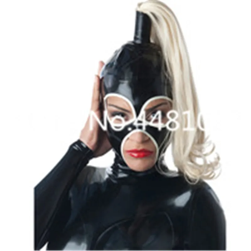 Latex Cosplay Mask with Wig with Trims for Women Fetish Rubber Hoods Customized XS-XXL