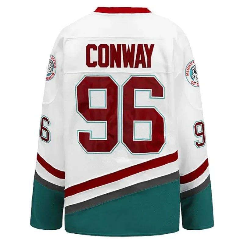 Film Mighty Ducks Charlie Conway # 96 Banques d'Adam # 99 Maillot de hockey sur glace pour hommes # 33 Greg Goldberg # 66 Gordon Bombay Jer NM31