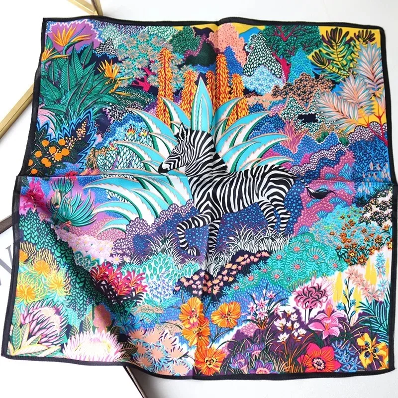 جديد 53x53 سنتيمتر النساء حك وشاح حريري شال الحجاب الحصان تصميم العلامة التجارية ساحة وشاح فاخر باندانا فولارد منديل رئيس الأوشحة