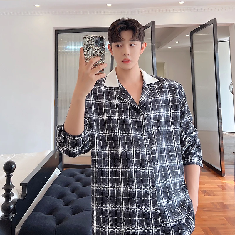 

Autumn New Sle Men's Cheered Long Sve Loose Fit irt Color Blo Design Korean Version Faionable Casual irt