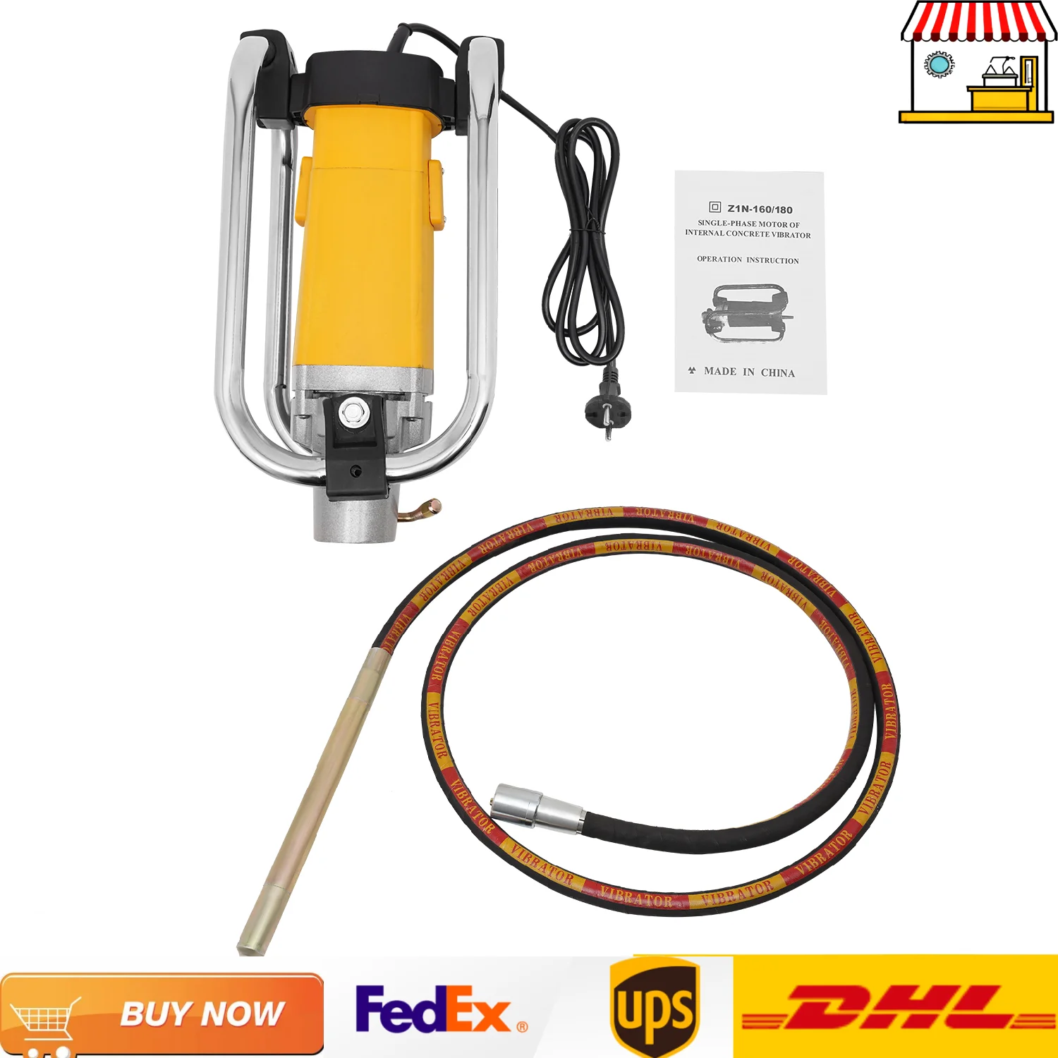 هزاز خرسانة كهربائي 2000 واط مع عمود اهتزاز 4 متر/13.12 قدم |   أداة تهتز الخرسانة المحمولة