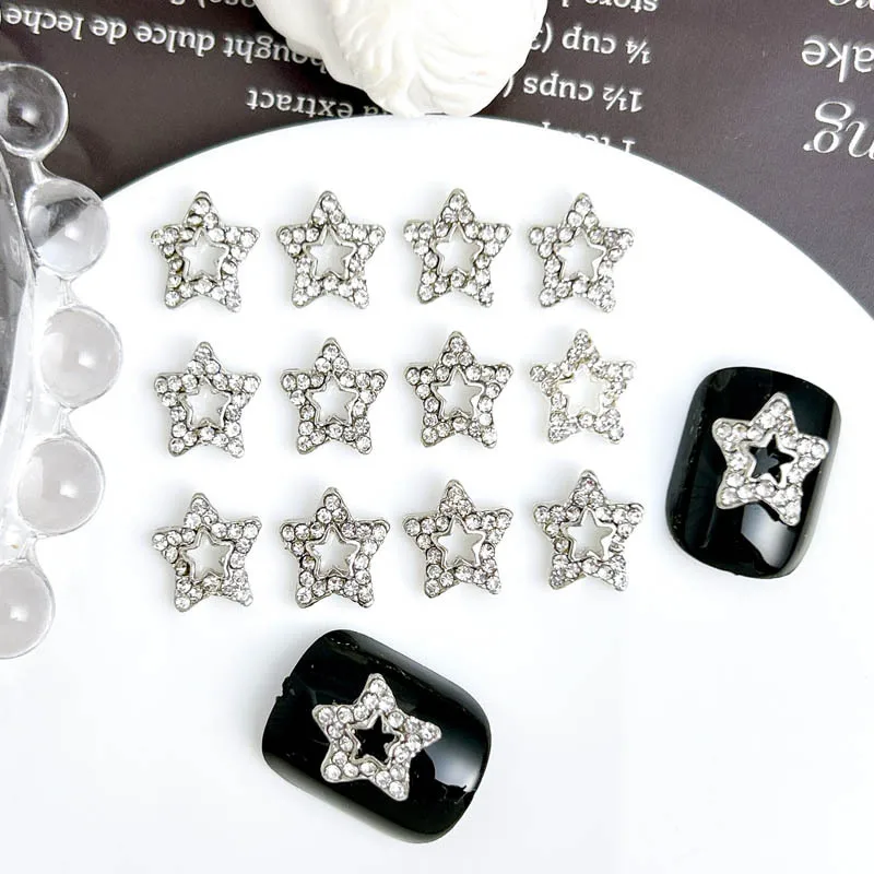 10 Stuks Legering Kristal Full Diamond Pentagram Nail Charms Flash Silver Stars Nail Art Decoratie Diy Nail Accessoires