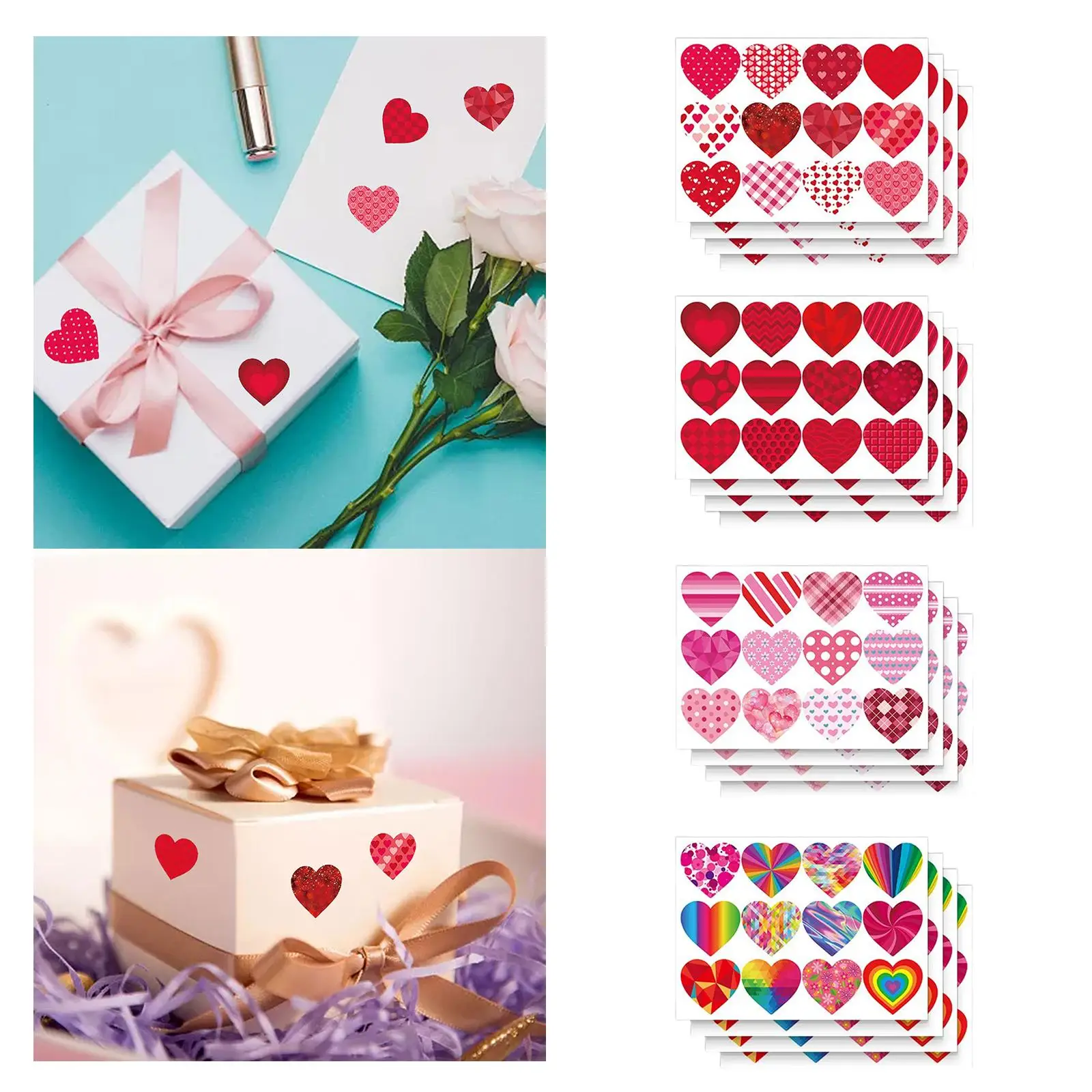 192Pcs Heart Shaped Stickers, Present Packaging Bouquet Wrapping Tags for Birthday Party