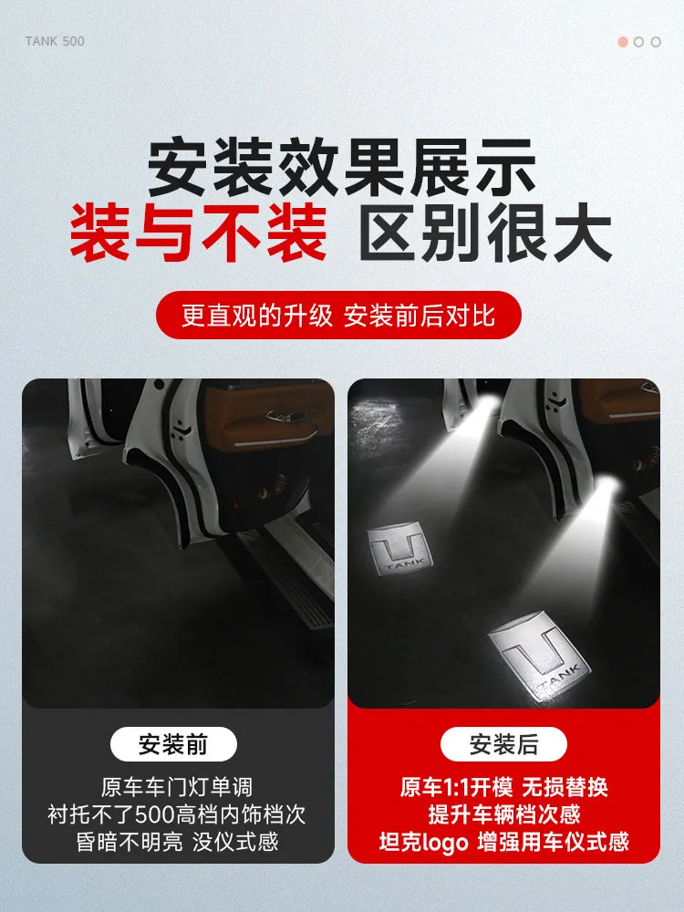 TLXT For Tank 500 Door Welcome Light No-Drill Ambient Light LED Lighting Accessories Replacement Custom Fit Upgrade Assembly view 2