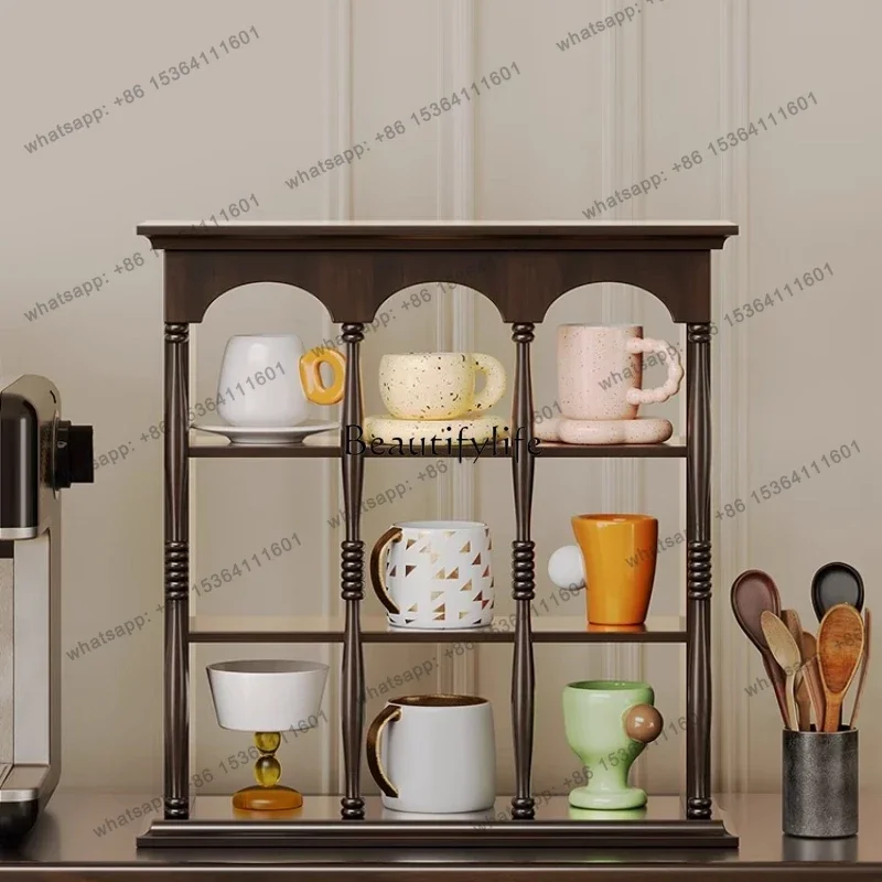 

56Solid wood desktop shelf French retro desk modern simple multi-layer storage rack