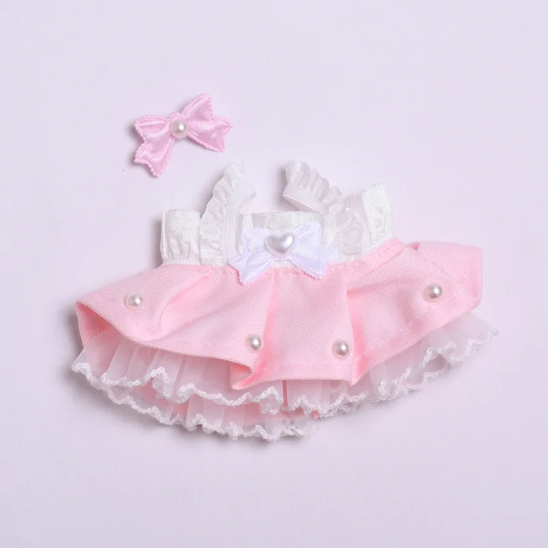 Mini Ropa para muñecas, accesorios para Ropa Labubu de 15-17cm y Sudadera con capucha de algodón de 10cm, falda de hilo rosa, Ropa sin muñeca