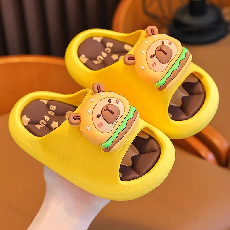 Capybara Slippers Children\'s Bathroom Sandals 2025 Summer Anti-slip Cartoon Slippers Resilience Rotatable Platform Kids Slippers