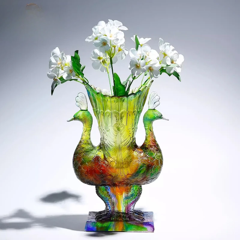 

Ancient glazed peacock vase ornament light luxury high-end interior decoration high-end sense living room high-end atmosphere