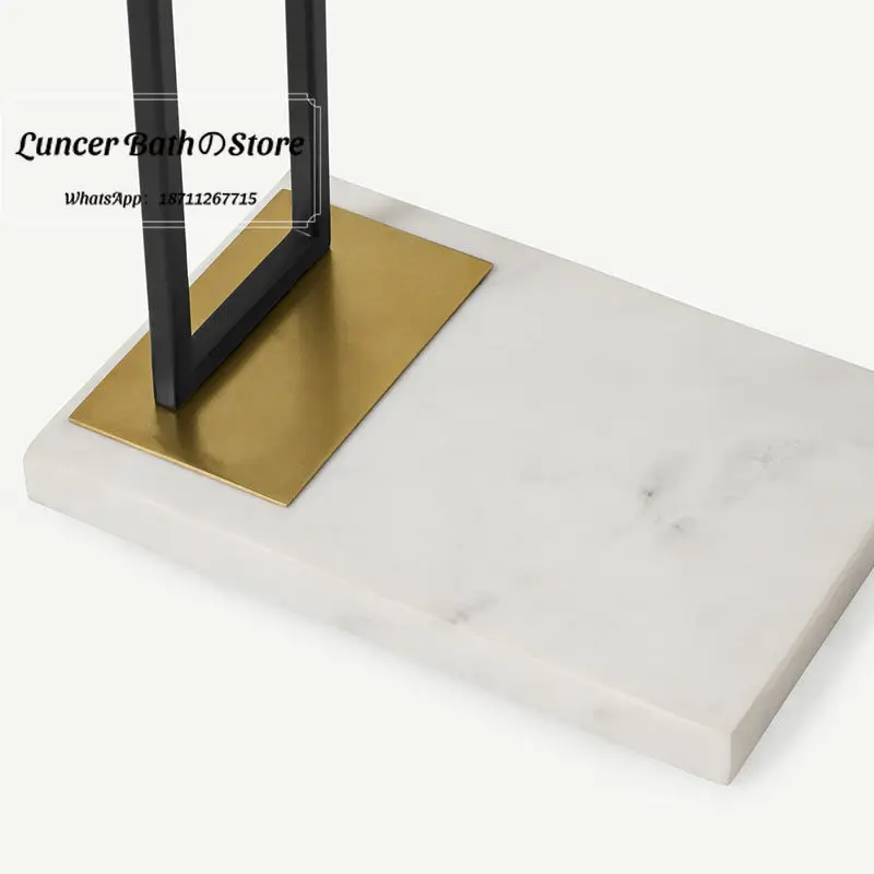 Solid Brass Black Marble Towel Rack, Light Luxury No Drilling Movable Bathroom Holder, Multifunctional Storage for Shower