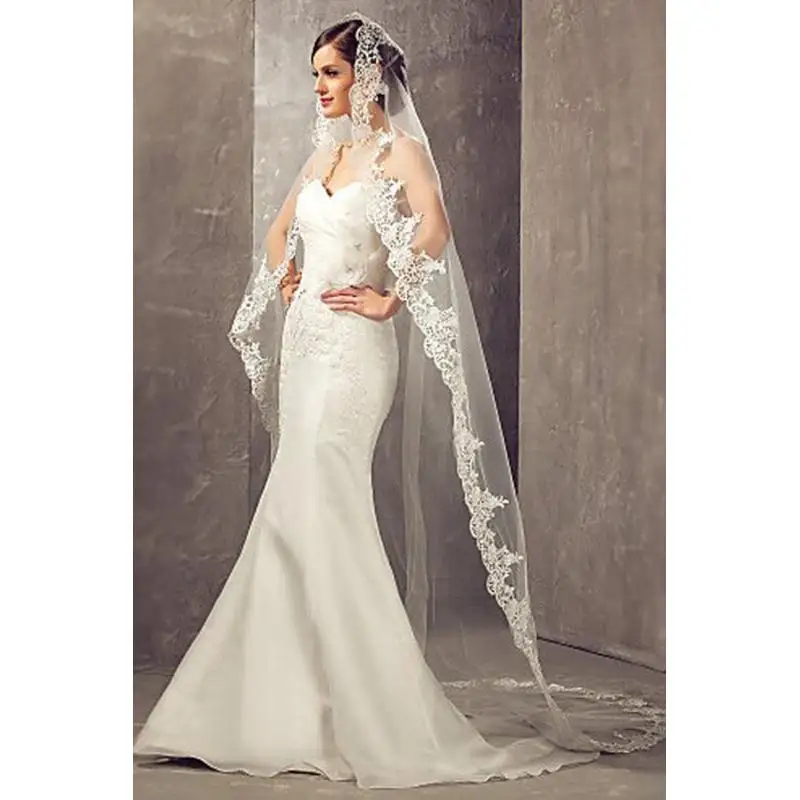 

Hot Sale 3 Meters Bridal Veil White/ivory Veil With Comb Tulle Cathedral Lace Edge Wedding Veil One-layer Bride Accessories