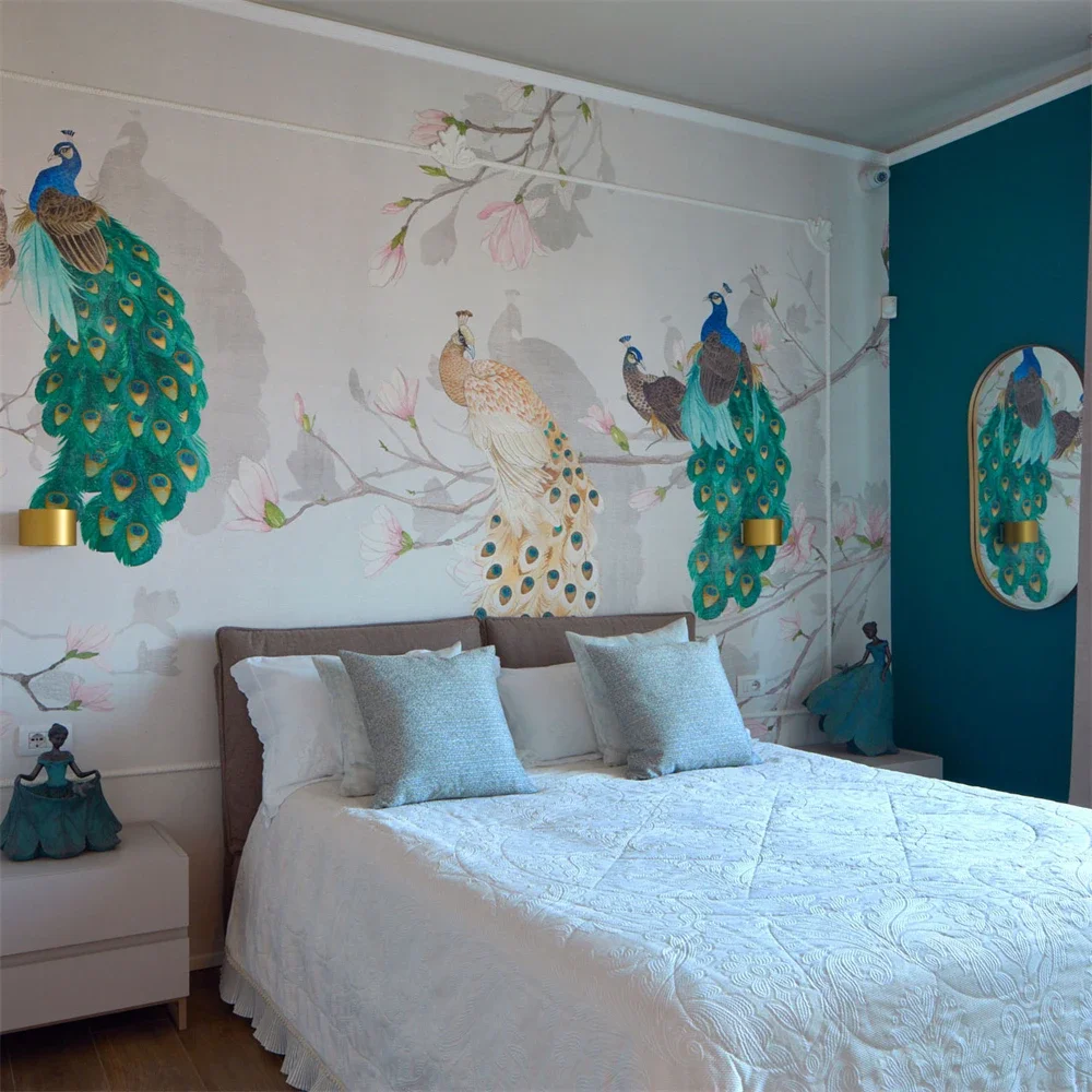 custom American peacock wallpaper for Living room sofa Bedroom wallpapers 3D Animal bird wall paper home decorations Stickers