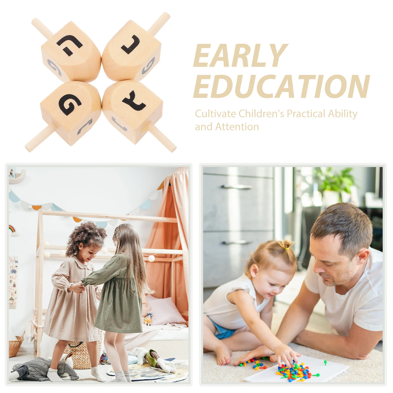 Alipis 4pcs Dreidel Kayu Hanukkah Mainan Kerajinan Lukis Sendiri Huruf Tradisional Ibrani Hadiah Chanukah