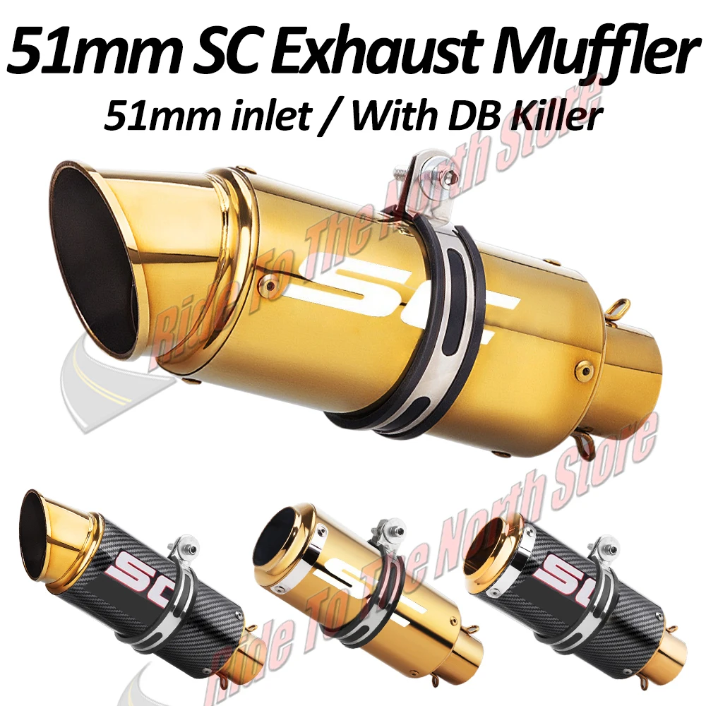 

51mm Gold Color sc Exhaust Pipe For Kawasaki250/300//400/800/900/1000 ZX6R/10R R1/3/6/25 CBR500/1000 GSXR600/750 S1000RR Etc