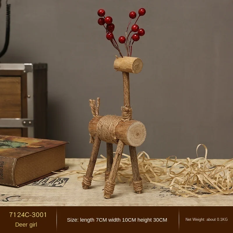 wooden couple deer ornaments gifts creative wooden handicrafts desktop decoration window display