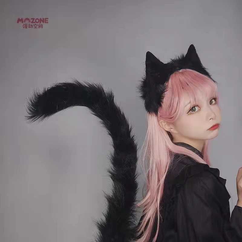 Cat ears cat tail simulation animal ears headband halloween party lolita maid cat tail cosplay anime accessories